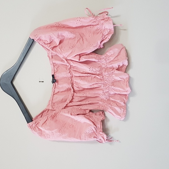 Ambiance Tops - Ambiance rose pink cropped cottagecore coquette puff sleeve cropped top size S
